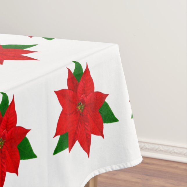 Big Poinsettia Blume Pattern auf weißem Tablettenf Tischdecke (Beispiel)