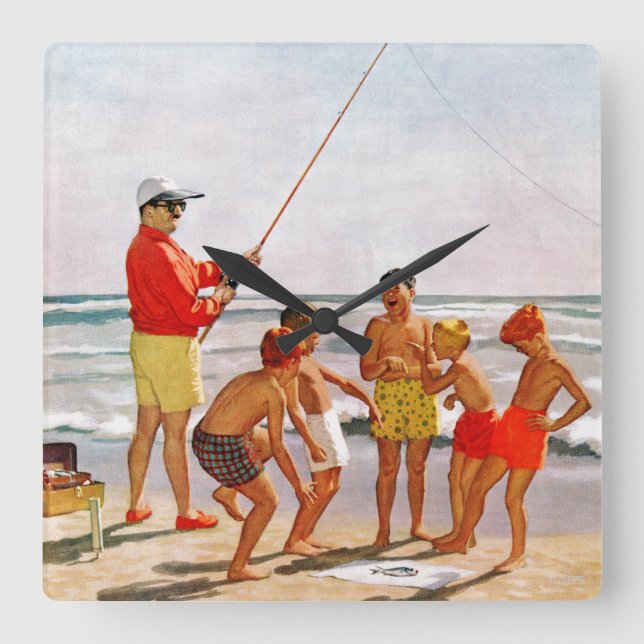 Big Pole Little Fish von Richard Sargent Quadratische Wanduhr (Vorderseite)