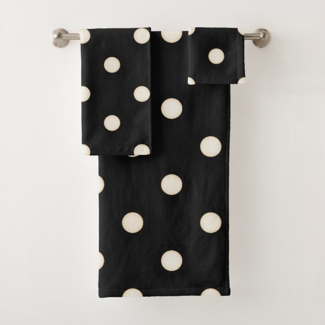 Big Polka Dots Antikes Weiß und Schwarz Badhandtuch Set (Insitu)