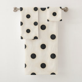 Big Polka Dots Black & Antique White Badhandtuch Set