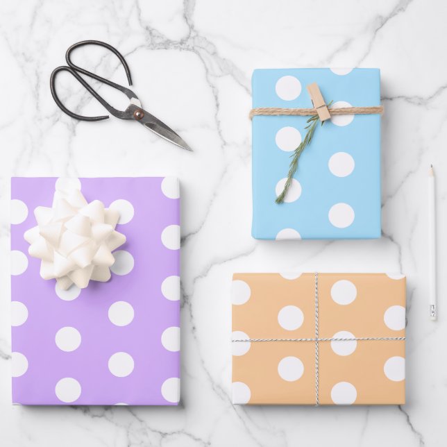 Big Polka Dots Lavender, Blau-Orange-Muster Geschenkpapier Set (Vorderseite)