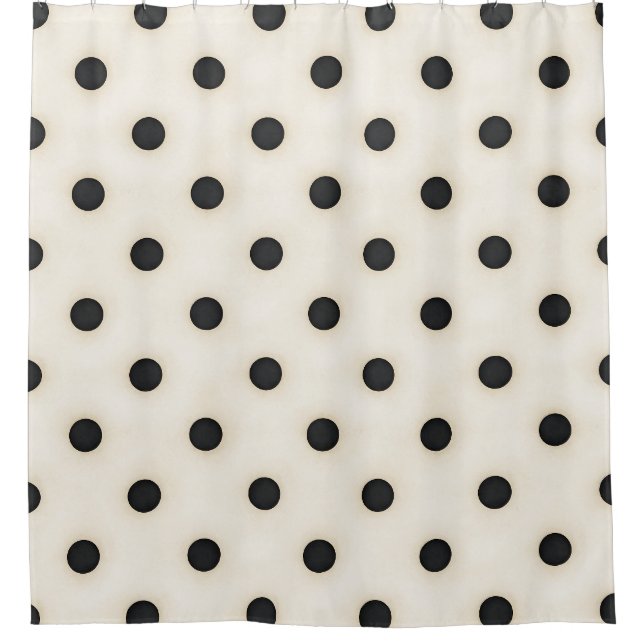 Big Polka Dots Schwarz und Antikes Weiß Duschvorhang (Vorderseite)