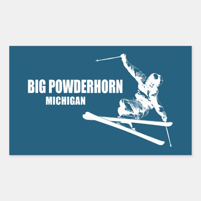 Big Powderhorn Mountain Michigan Skier Rechteckiger Aufkleber (Vorderseite)