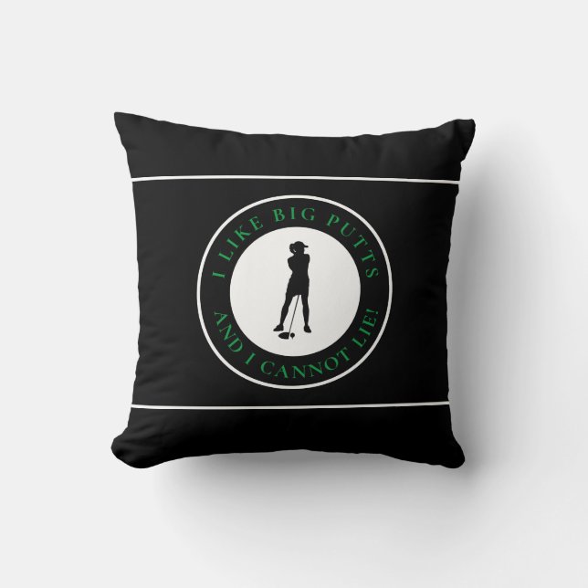 Big Putts Funny Lady Golfer Modern Black Green Kissen (Vorderseite)