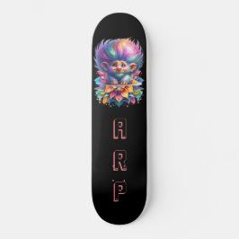 *~* Big Rainbow Hair Troll AP89 Neon Initial Skateboard