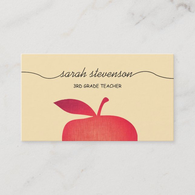 Big Red Apple Elementary School Teacher 3 Visitenkarte (Vorderseite)