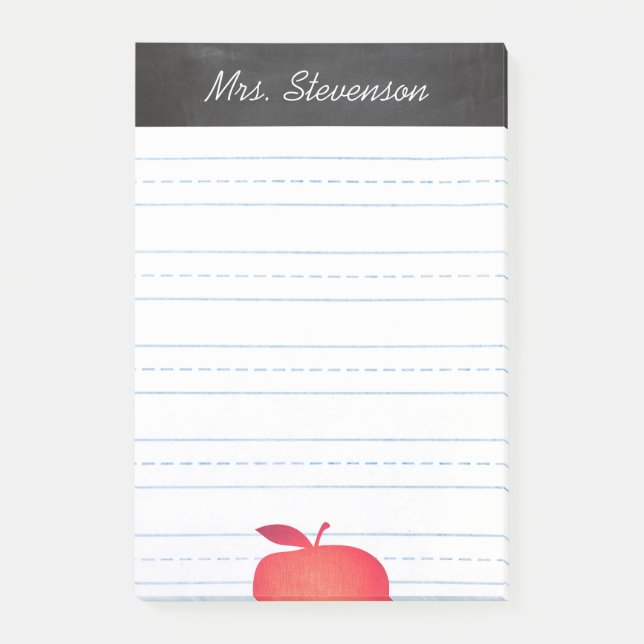 Big Red Apple Grade School Teacher Lined Post-it Klebezettel (Vorderseite)