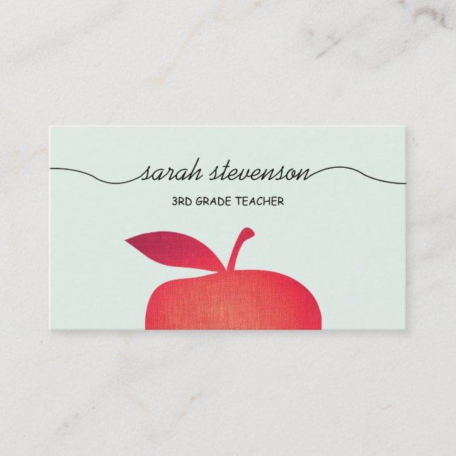 Big Red Apple School Lehrer Light Aqua Blue Visitenkarte (Vorderseite)