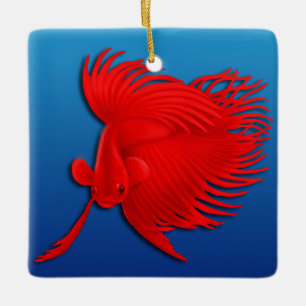 Big Red Betta Splendens Keramikornament