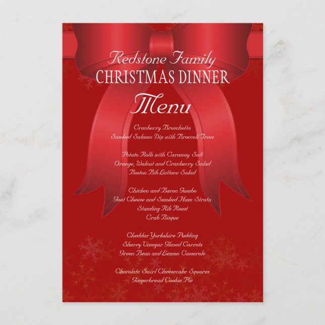 Big Red Bow Family Christmas Dinner Menu (Devant)