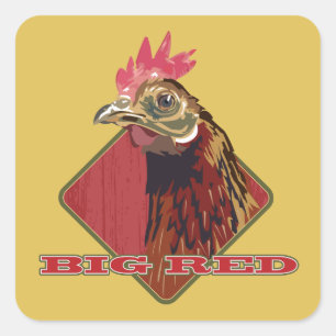 Big Red Country Rooster Quadratischer Aufkleber