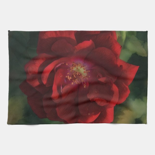 Big Red Dramatic Rose Art Kitchen Towel Geschirrtuch (Horizontal)