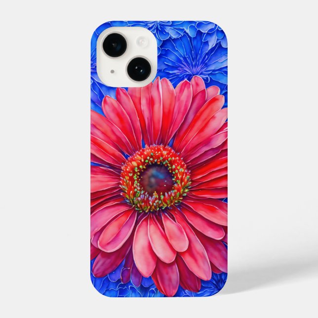 Big Red Gerbera Daisy Art Phone Case iPhone 14 Hülle (Rückseite)