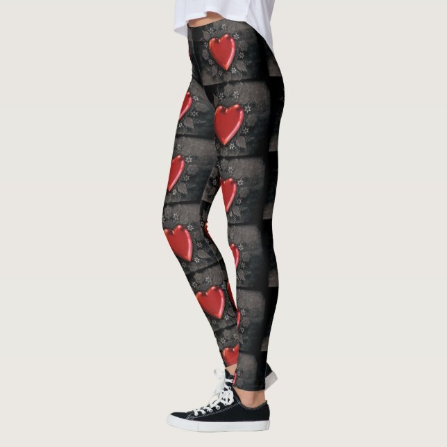 Big Red Hearts on Black  Leggings (Links)