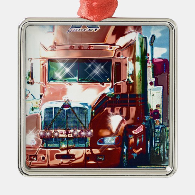 Big Red Heavy Lkw für Lkw & Lkw-Liebhaber Silbernes Ornament (Vorne)