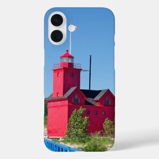 Big Red Lighthouse in Michigan iPhone 16 Plus Hülle (Rückseite)