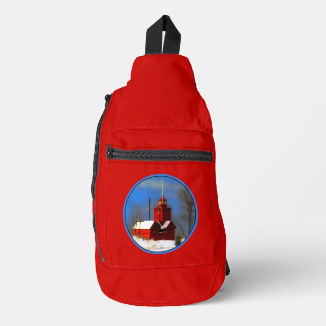 Big Red Lighthouse Malerei Holland Original Art Crossbody Bag (Vorderseite)