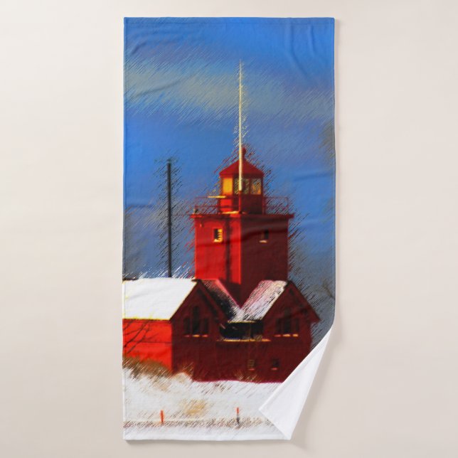 Big Red Lighthouse Malerei - Originelle Kunst Badhandtuch Set (Badehandtuch)