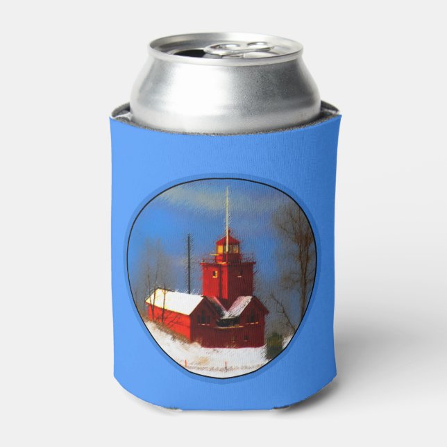 Big Red Lighthouse Malerei - Originelle Kunst Dosenkühler (Kanne Vorderseite)