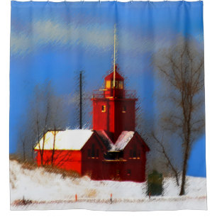 Big Red Lighthouse Malerei - Originelle Kunst Duschvorhang