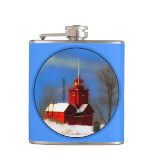 Big Red Lighthouse Malerei - Originelle Kunst Flachmann
