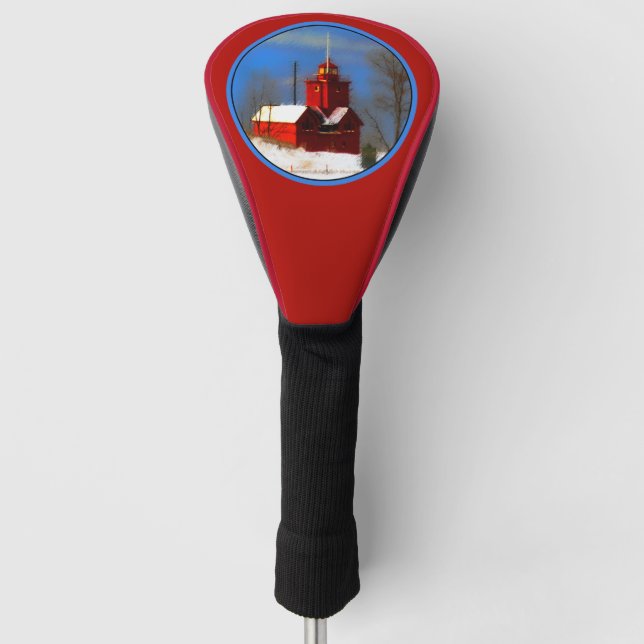 Big Red Lighthouse Malerei - Originelle Kunst Golf Headcover (Vorderseite)