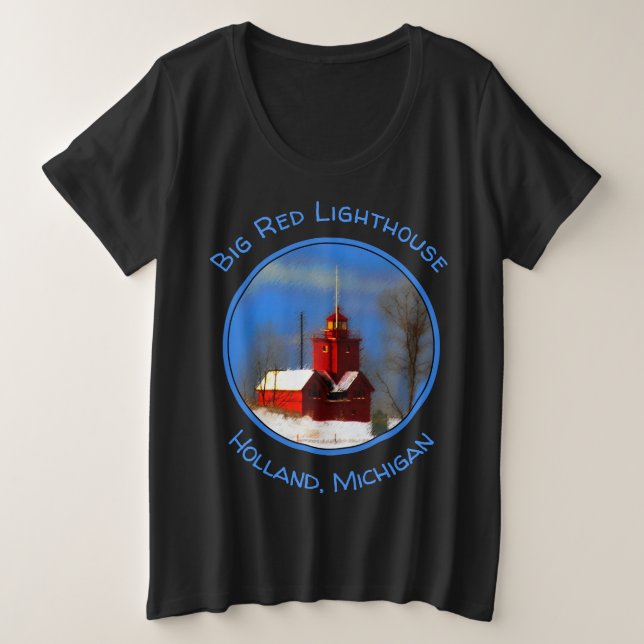 Big Red Lighthouse Malerei - Originelle Kunst Große Größe T-Shirt (Design vorne)