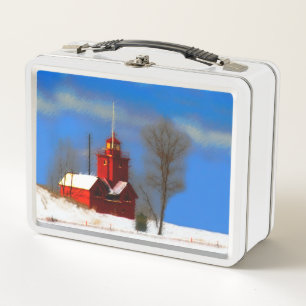 Big Red Lighthouse Malerei - Originelle Kunst Metall Brotdose