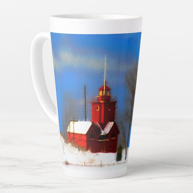 Big Red Lighthouse Malerei - Originelle Kunst Milchtasse (Linke Ecke)