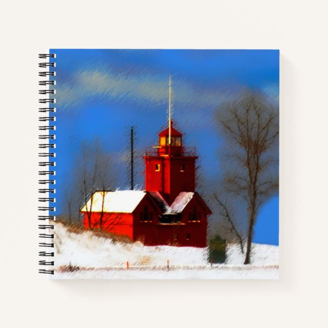 Big Red Lighthouse Malerei - Originelle Kunst Notizbuch (Vorderseite)