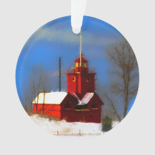 Big Red Lighthouse Malerei - Originelle Kunst Ornament