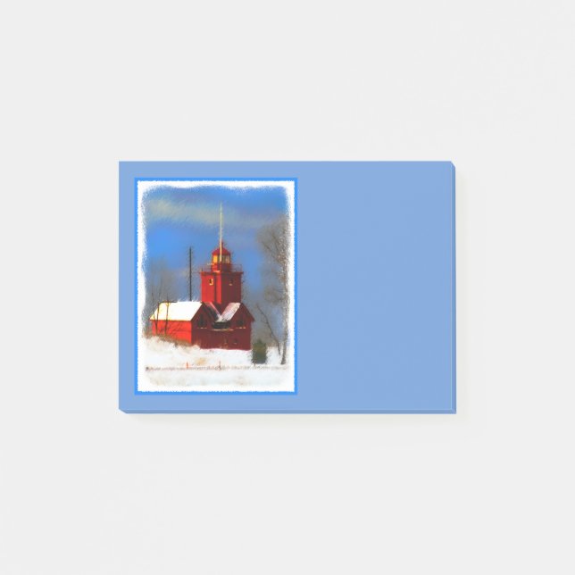 Big Red Lighthouse Malerei - Originelle Kunst Post-it Klebezettel (Vorderseite)