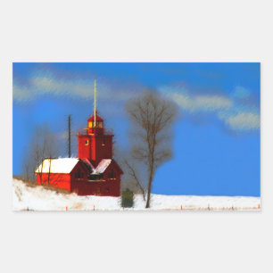 Big Red Lighthouse Malerei - Originelle Kunst Rechteckiger Aufkleber
