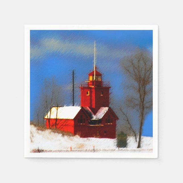 Big Red Lighthouse Malerei - Originelle Kunst Serviette (Vorderseite)