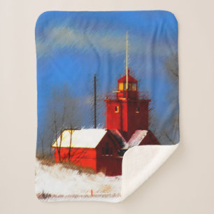 Big Red Lighthouse Malerei - Originelle Kunst Sherpadecke