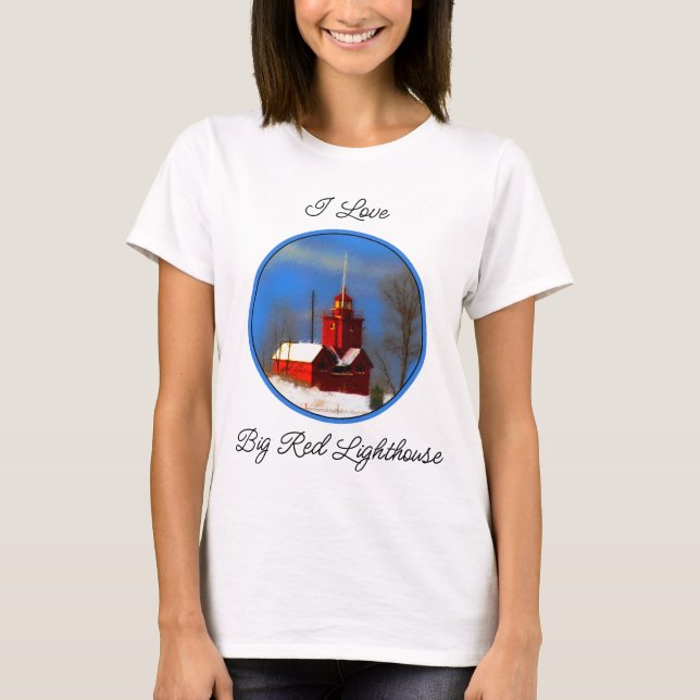 Big Red Lighthouse Malerei - Originelle Kunst T-Shirt (Vorderseite)
