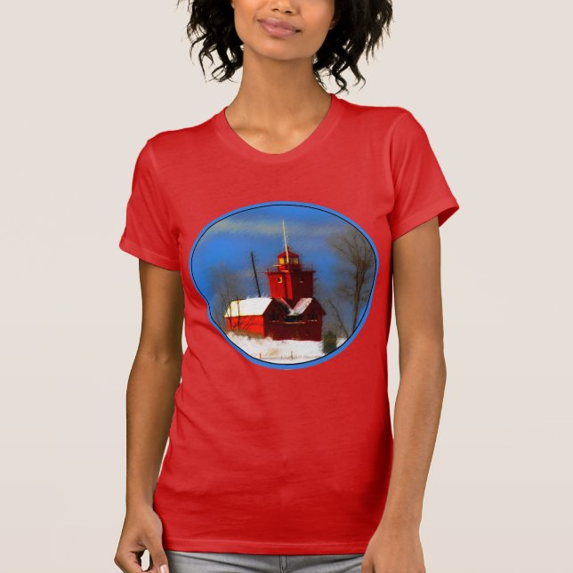 Big Red Lighthouse Malerei - Originelle Kunst T-Shirt (Vorderseite)