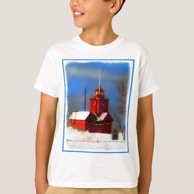 Big Red Lighthouse Malerei - Originelle Kunst T-Shirt (Vorderseite)