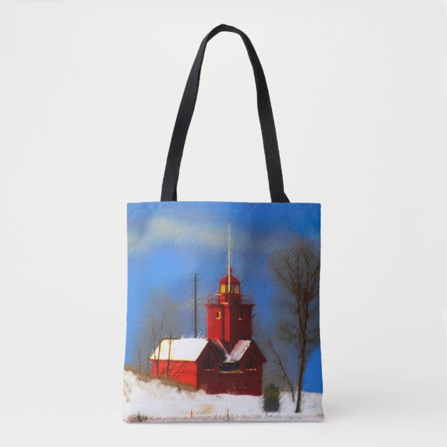 Big Red Lighthouse Malerei - Originelle Kunst Tasche (Vorderseite)