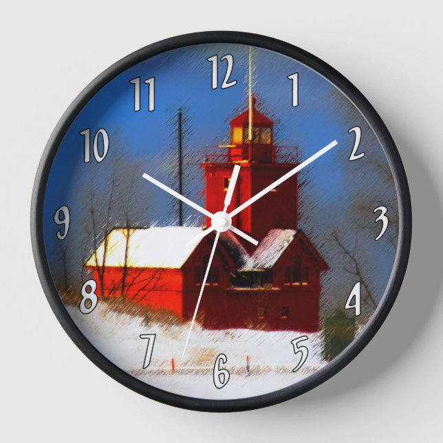 Big Red Lighthouse Malerei - Originelle Kunst Uhr (Vorderseite)