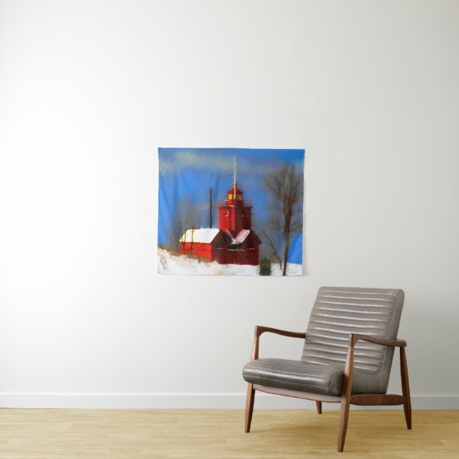 Big Red Lighthouse Malerei - Originelle Kunst Wandteppich (Beispiel (Horizontal))