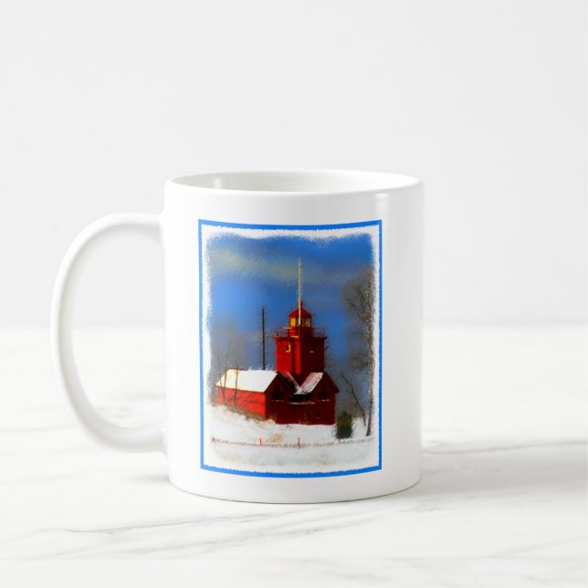Big Red Lighthouse Painting - Original Art Kaffeetasse (Links)