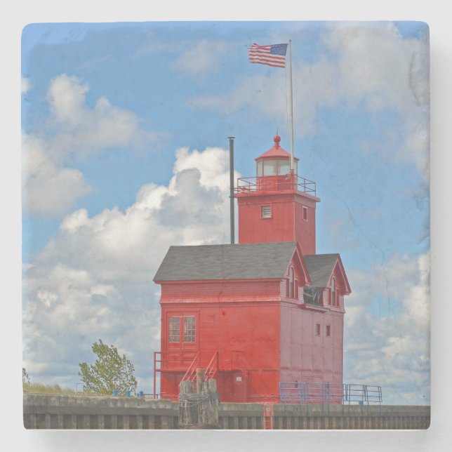 Big Red Lighthouse Steinuntersetzer (Vorderseite)