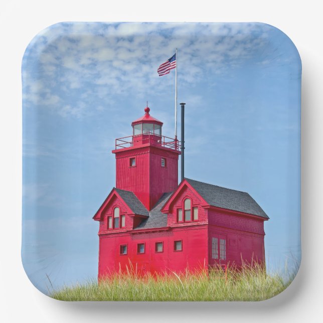 Big Red Michigan Lighthouse Pappteller (Vorderseite)