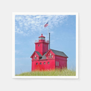Big Red Michigan Lighthouse Serviette