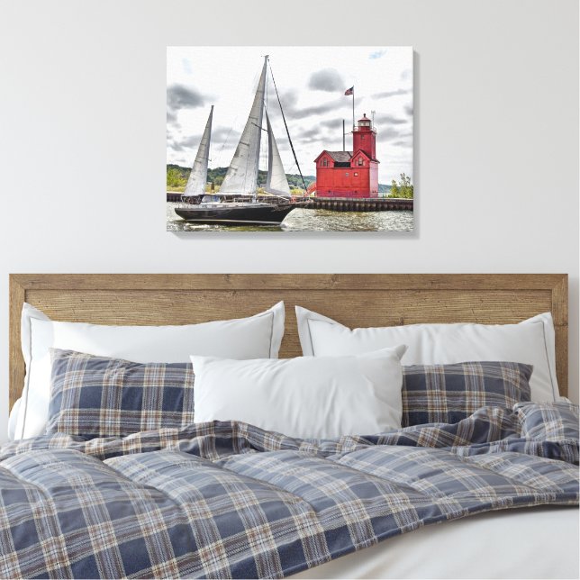 Big Red Michigan Lighthouse und Sailboat Leinwanddruck (Insitu (Schlafzimmer))