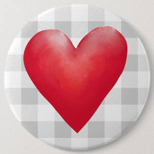 Big Red Painted Heart Buffalo Kariert Valentine Button