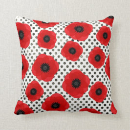 Big Red Poppe Blume auf Black and White Polka Dot Kissen