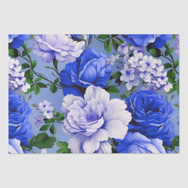 Big Retro Blue Rose Blume Seidenpapier (Vorderseite)