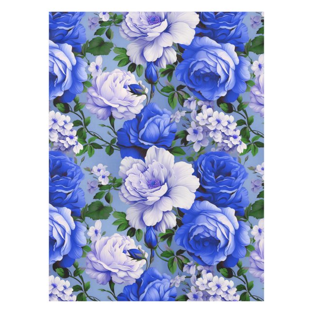 Big Retro Blue Rose Blume Tischdecke (Vorderseite)